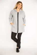 Kadın Antrasit Ön Fermuarlı Cep Ve Kapşonlu Mont 65N35108