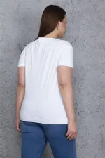 Kadın Beyaz Pamuklu Kumaş Ön Lame Baskı Detaylı Bluz 65N23843