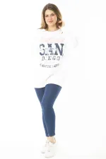 Kadın Büyük Beden Kemik İçi Şardonlu İki İplik Ön Baskılı Sweatshirt 65N37158