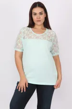 Kadın Beyaz Pamuklu Kumaş Dantel Detaylı Bluz 65N20711