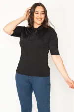 KADIN SİYAH YAKA FULAR BAĞLAMALI BLUZ