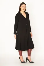 Kadın Siyah Sandy Kumaş Payet Detaylı Ön Düğmeli Kapşonlu Kap 65N31703