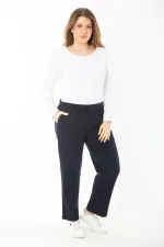 Kadın Büyük Beden Lacivert Beli Lastikli Ütü İzi Çima Dikişli Yan Cepli Eşofman Alt 65N37400