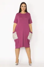 Kadın Bordo Cebi Payet Detaylı Viskon Elbise 65N28931