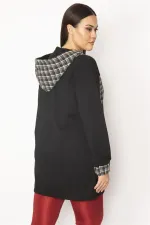 Kadın Bordo Ekose Desen Detaylı Kapşonlu Mont 65N29568