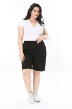 Kadın Büyük Beden Siyah Beli Lastikli 4 Cepli Kot Şort 65N38068