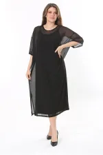 Kadın Büyük Beden Siyah İçi Askılı İki Parça Tül Elbise 65N37774