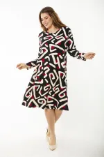 Kadın Büyük Beden Renkli Uzun Kollu Desenli Elbise 65N37192