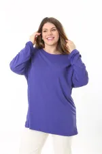 Kadın Büyük Beden Eflatun Bisiklet Yakalı Uzun Kollu Bluz 65N37498