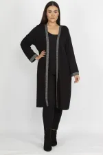 Gilet long noir pour femme avec détails pailletés 65N19839