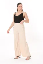 Kadın Büyük Beden Beyaz Süs Metal Düğmeli Cepsiz Pantolon 65N37817