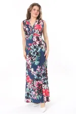 Kadın Büyük Beden Renkli Göğüs Büzgü Detaylı Kuşaklı Elbise 65N37966