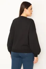 Kadın Siyah Nakış Detaylı Ribanalı Sweatshirt 65N31390
