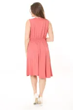 Kadın Haki Anvelop Yakalı Arka Bel Lastikli Kolsuz Likralı Viskon Elbise 65N37872