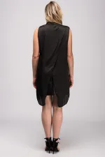 Kadın Siyah Arkası Anvelop Saten Tunik 65N32809