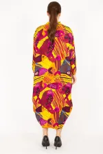 Kadın Fujya Büyük Beden Dokuma Viskon Kumaş Ön Boy Düğmeli Elbise