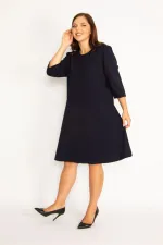 Kadın Lacivert Kapri Kol Arka Fermuarlı Elbise 65N34788