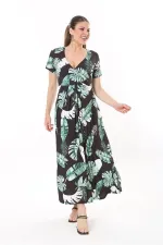 Kadın Büyük Beden Yeşil Anvelop Yakalı Uzun Elbise 65N37735