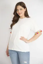 Kadın Kemik Büyük Beden Kolları Püskül Detaylı Bluz