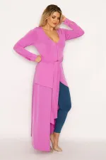Kadın Lila Agraf Düğmeli Asimetrik Kesim Kap 65N35020