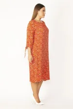 Kadın Bordo Yaka Ve Kolları Bağcık Detaylı Dokuma Viskon Kumaş Çıtır Desenli Elbise 65N28831