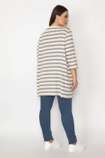 Kadın İndigo Pamuklu Kumaş Çizgili Hırka 65N29655