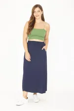 Kadın Büyük Beden Lacivert Beli Lastikli Yan Cepli Etek 65N36806