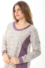 Kadın Büyük Beden Lacivert Süs Düğme Ve Kup Detaylı Sweatshirt 65N37121