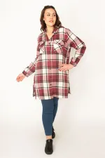 Kadın Bordo Önü Çıtçıt Düğmeli Oduncu Gömlek 65N32726