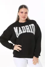 Women's Plus Size Black Embroidered Fabric Sweatshirt 65N37717