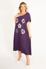 Kadın Mürdüm Suni Deri Garnili Elbise 65N34504