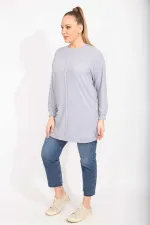 Kadın Gri Kaşkorse Kumaş Ön Dikiş Detaylı Uzun Tunik 65N35498