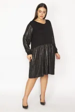 Kadın Siyah Etek Kısmı Ve Kolları Lak Detaylı Viskon Elbise 65N29932