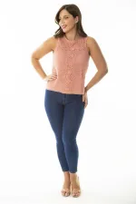 Kadın Büyük Beden Somon Ön Dantelli İçi Viskon Bluz 65N36941