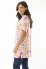 Kadın Büyük Beden Renkli Bisiklet Yakalı Desenli Uzun Bluz 65N36924