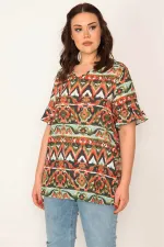 KADIN HAKİ V YAKALI VOLAN KOLLU BLUZ