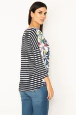 V-NECKED BLOUSE WITH STRIPED AND FLORAL PATTERNS