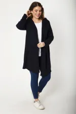 Kadın Büyük Beden Gri Kup Ve Vep Detaylı Kapşonlu Hırka 65N37183