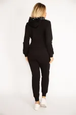 Kadın Siyah Fermuar Ve Kapşon Detaylı Baskılı Eşortman Takım 65N34841