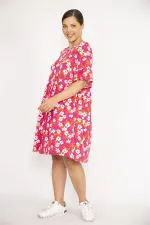 Kadın Büyük Beden Renkli Bisiklet Yakalı Volan Kollu Belden Büzgülü Elbise