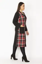 Kadın Gri Ekose Desenli Ön Boy Düğme Ve Cepli Kap 65N28487