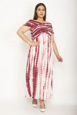 Kadın Fuşya Yakası Geniş Gipe Lastikli Yan Yırtmaçlı Uzun Elbise 65N26897