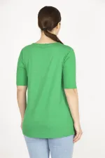 Kadın Yeşil Büyük Beden Ön Baskılı Viskon Bluz
