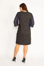 Kadın Gri Sim Detaylı Kolları Şifon Elbise 65N34746