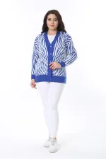 Kadın Büyük Beden Saks Ön Düğmeli Triko Hırka 65N38566