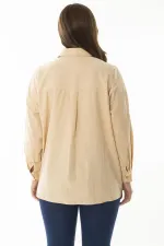 Kadın Büyük Beden Bej Ön Düğmeli Uzun Kollu Gömlek 65N37041