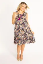 Kadın Lacivert Dokuma Viskon Kumaş Etek Ucu Katlı Elbise 65N34438