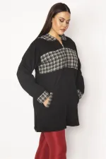 Kadın Bordo Ekose Desen Detaylı Kapşonlu Mont 65N29568