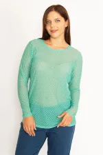 Kadın Yeşil Puan Desenli Tül Bluz 65N34576