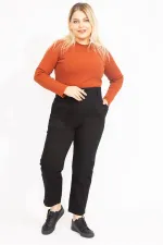 Kadın Siyah Yüksek Bel Takma Cepli Kot Pantolon 65N35549